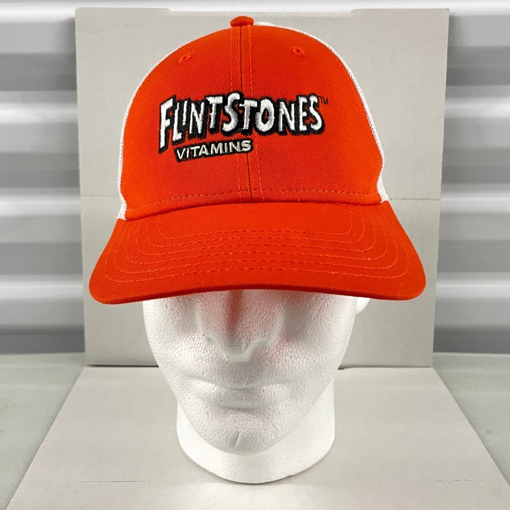 Flintstones Vitamins Trucker Hat Orange White Mesh Snapback Cap America